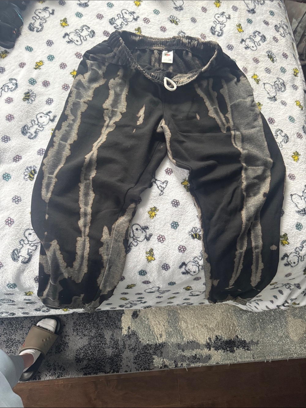 Fruit of the Loom Black Sweatpants with Faded Tie-Dye Streaks